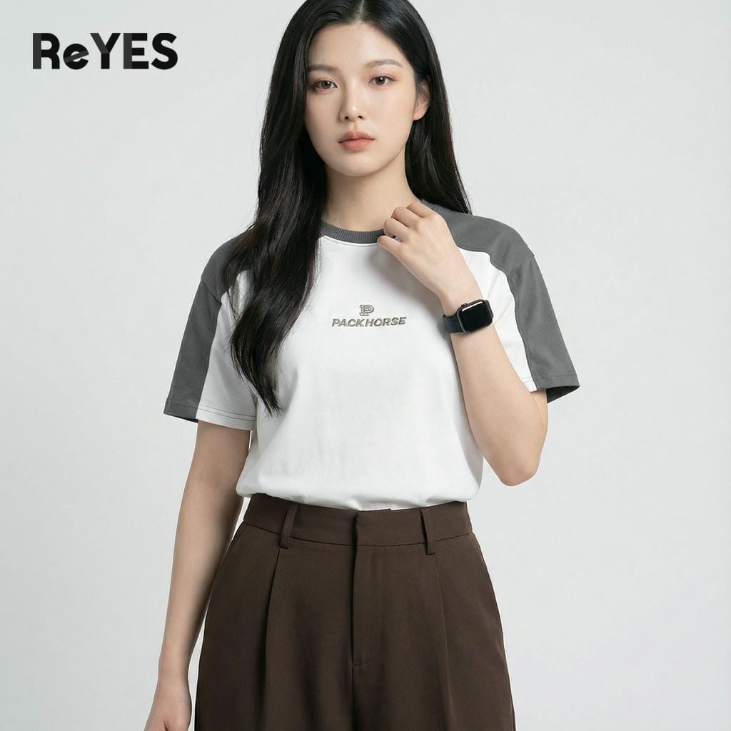 Áo thun unisex oversize nam nữ tay lỡ, cotton 100% phối màu vai, mặc đi học đi chơi ReYES ROT009 - Ảnh 4