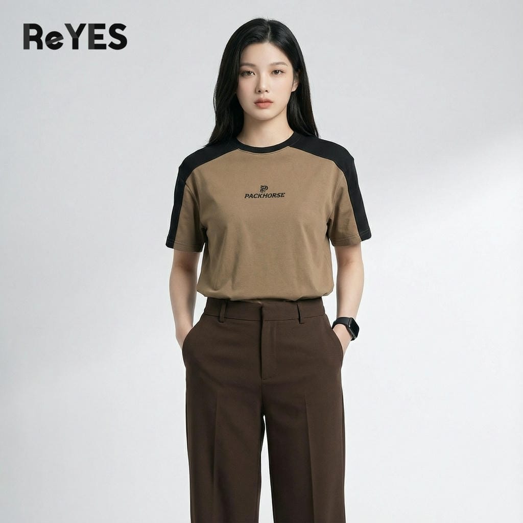 Áo thun unisex oversize nam nữ tay lỡ, cotton 100% phối màu vai, mặc đi học đi chơi ReYES ROT009 - Ảnh 6