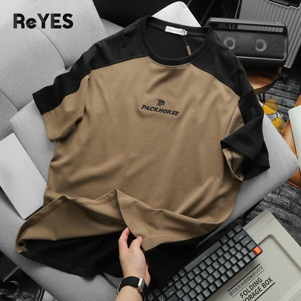 Áo thun unisex oversize nam nữ tay lỡ, cotton 100% phối màu vai, mặc đi học đi chơi ReYES ROT009 - Ảnh 9