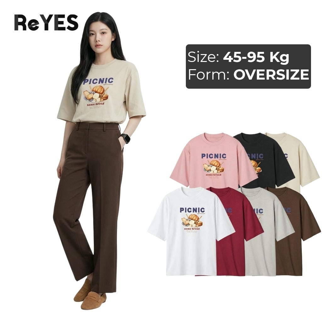 Áo thun unisex oversize PICNIC cho nữ, cotton 100% form rộng dễ thương đi chơi đi học ReYES ROT006