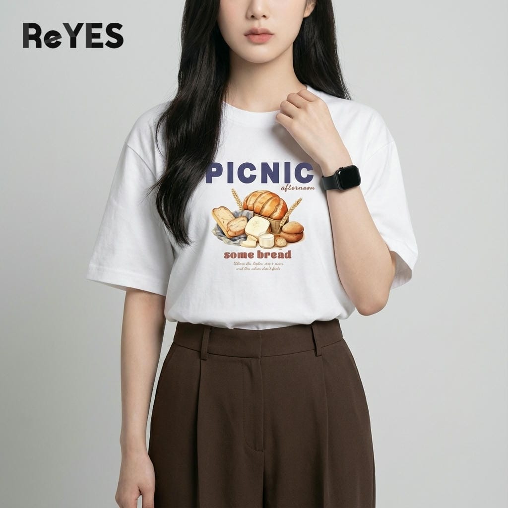 Áo thun unisex oversize PICNIC cho nữ, cotton 100% form rộng dễ thương đi chơi đi học ReYES ROT006 - Ảnh 4