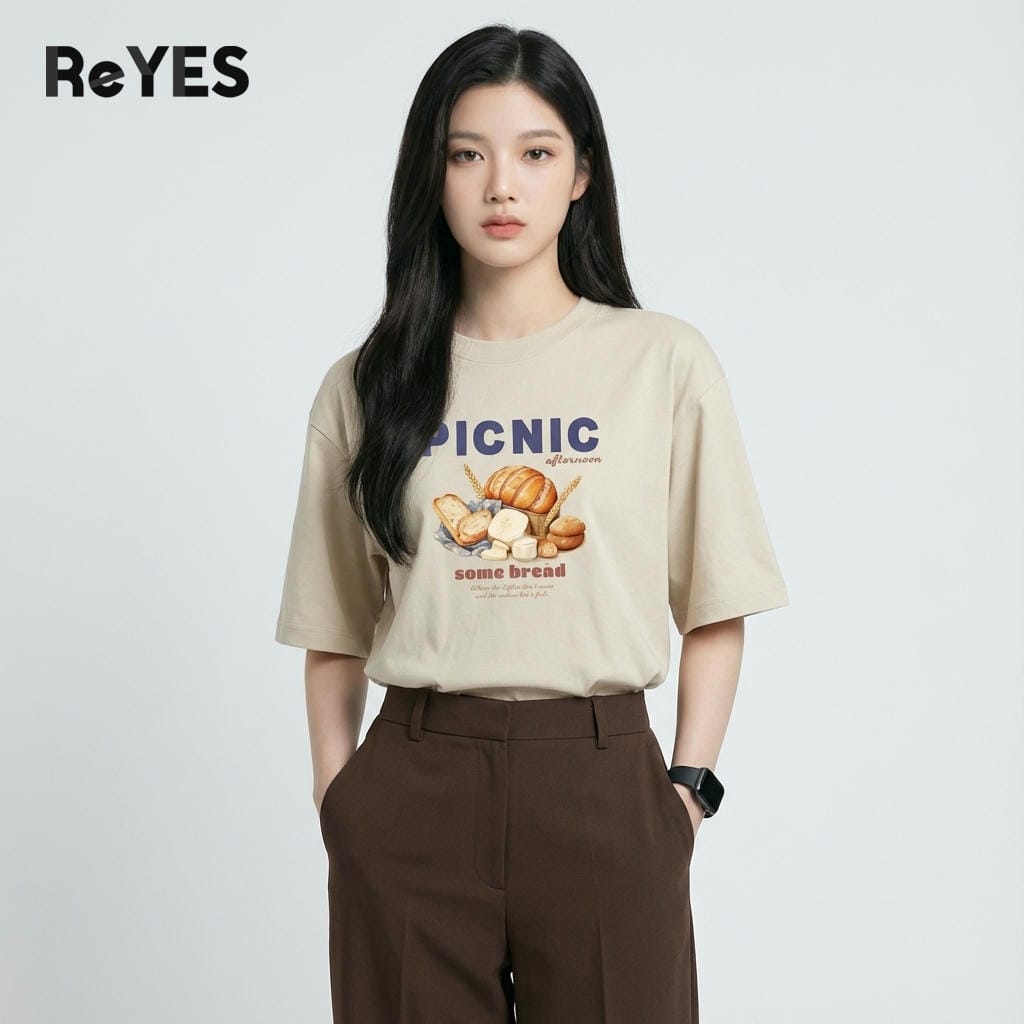 Áo thun unisex oversize PICNIC cho nữ, cotton 100% form rộng dễ thương đi chơi đi học ReYES ROT006 - Ảnh 8