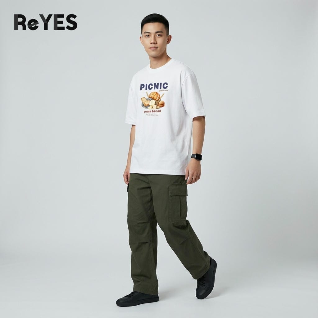Áo thun unisex oversize PICNIC cotton 100% in bánh mì, form rộng nam nữ đi học đi chơi ReYES ROT006 - Ảnh 4
