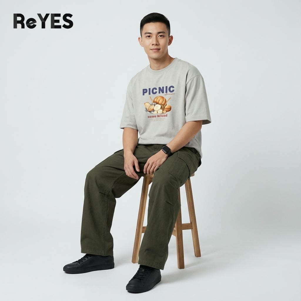 Áo thun unisex oversize PICNIC cotton 100% in bánh mì, form rộng nam nữ đi học đi chơi ReYES ROT006 - Ảnh 5