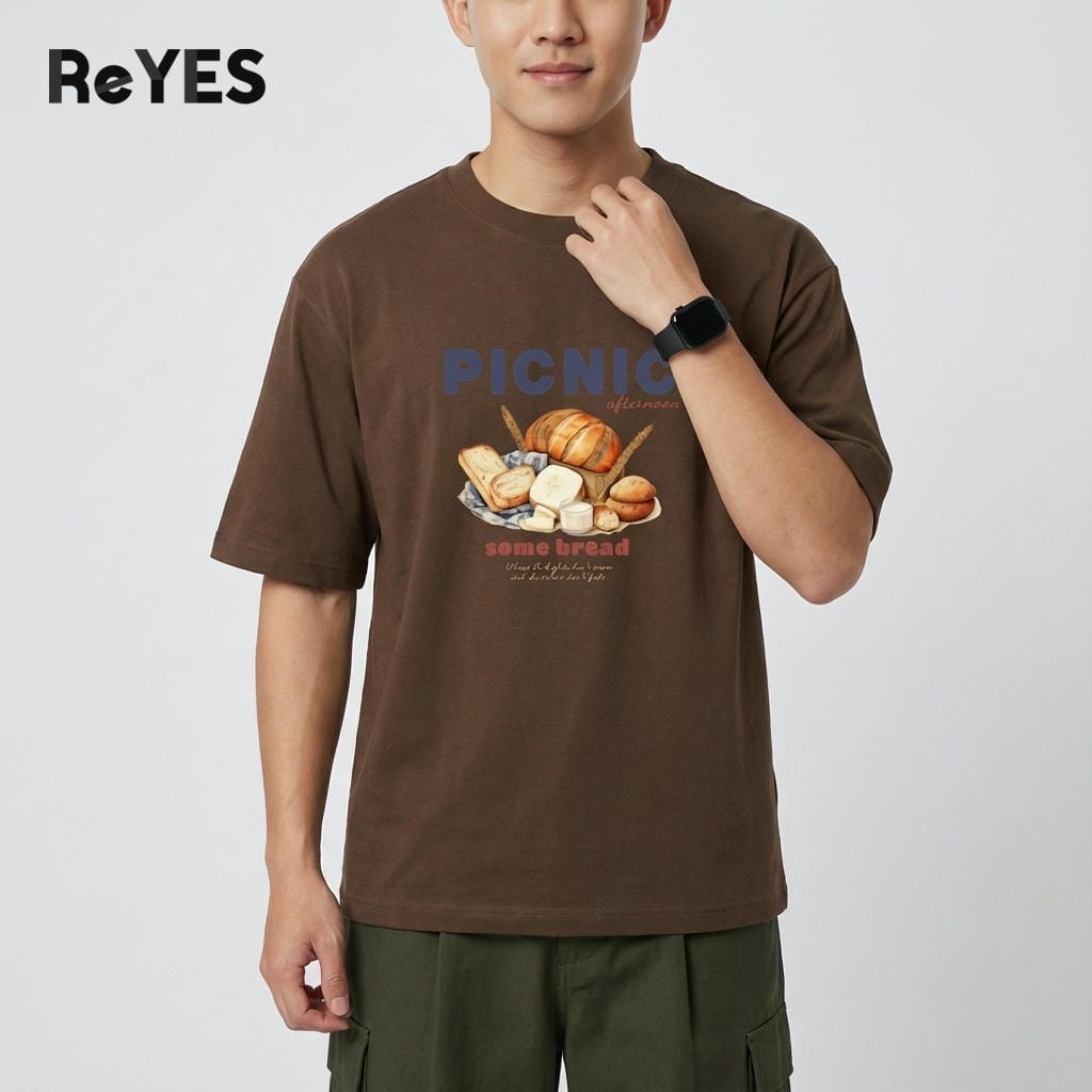 Áo thun unisex oversize PICNIC cotton 100% in bánh mì, form rộng nam nữ đi học đi chơi ReYES ROT006 - Ảnh 6