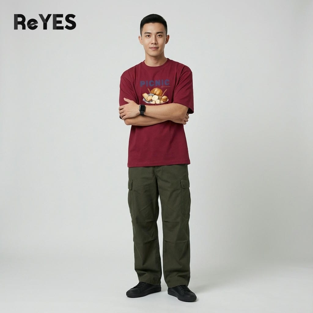 Áo thun unisex oversize PICNIC cotton 100% in bánh mì, form rộng nam nữ đi học đi chơi ReYES ROT006 - Ảnh 7