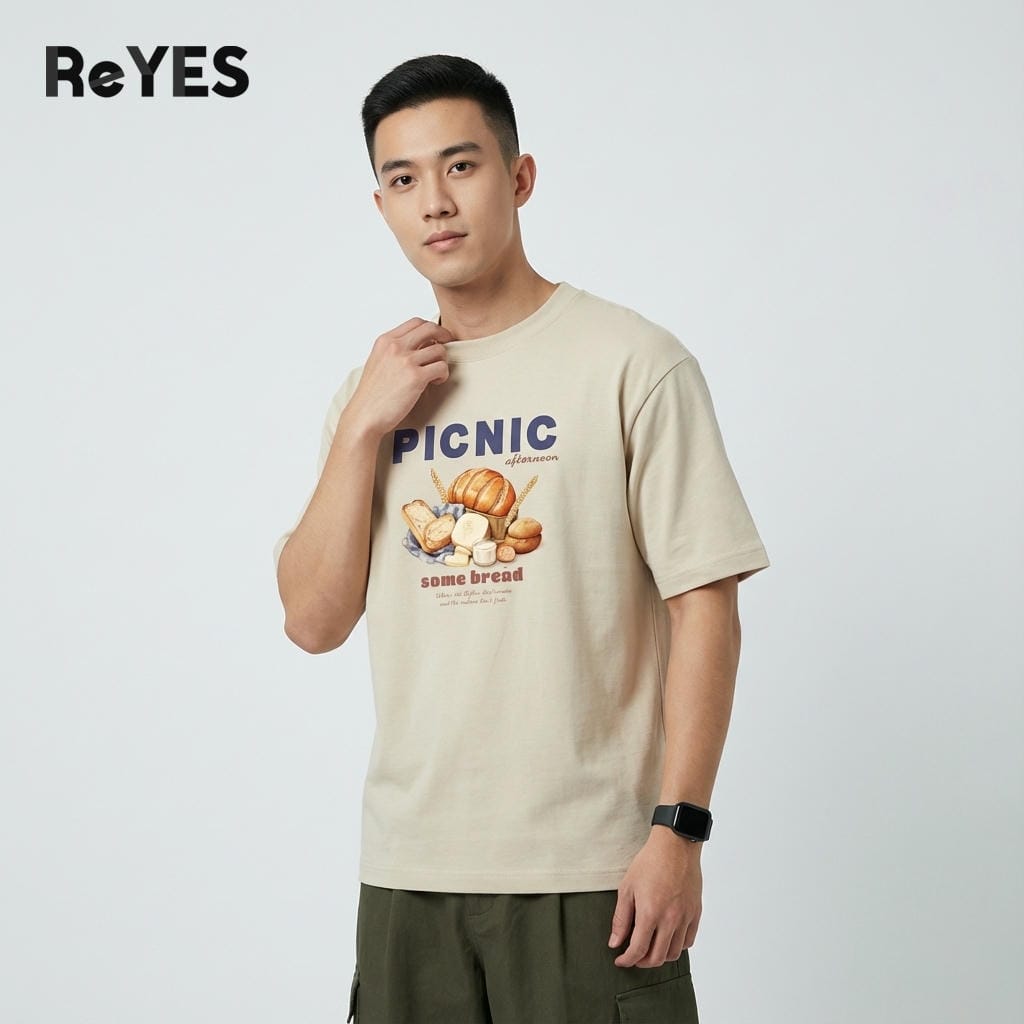 Áo thun unisex oversize PICNIC cotton 100% in bánh mì, form rộng nam nữ đi học đi chơi ReYES ROT006 - Ảnh 8