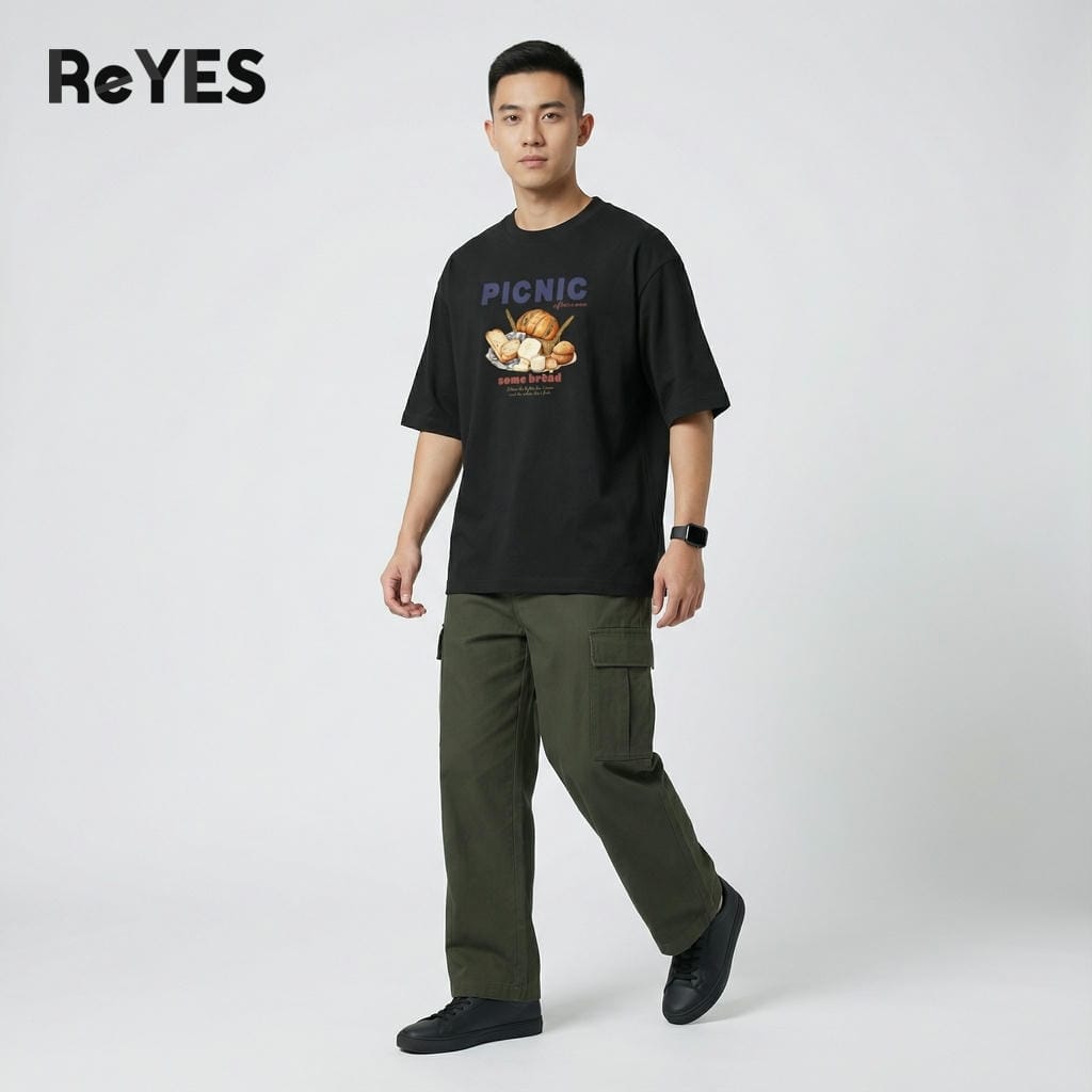 Áo thun unisex oversize PICNIC cotton 100% in bánh mì, form rộng nam nữ đi học đi chơi ReYES ROT006 - Ảnh 9