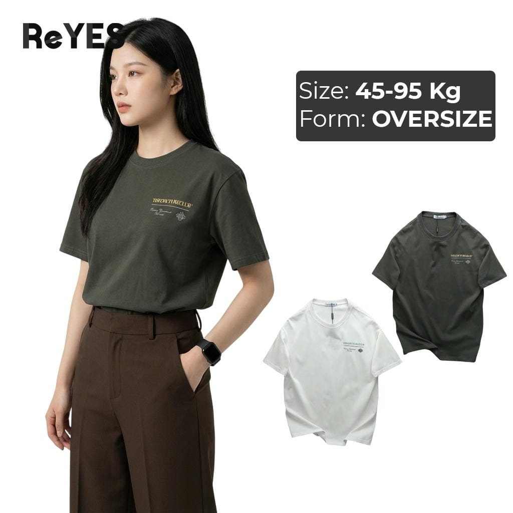 Áo thun unisex oversize ReYES ROT003 cotton 100% form rộng in chữ trước sau đi học đi chơi, màu trắng, xám