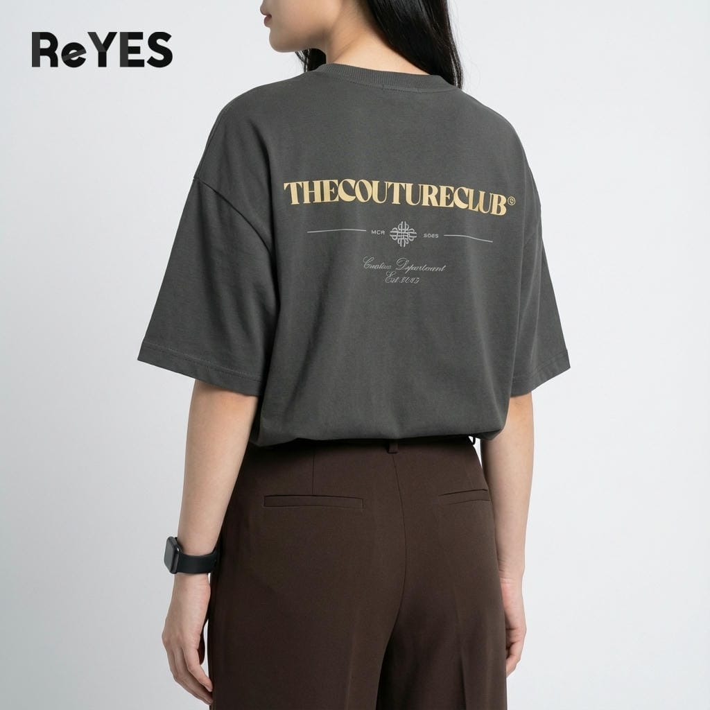 Áo thun unisex oversize ReYES ROT003 cotton 100% form rộng in chữ trước sau đi học đi chơi, màu trắng, xám - Ảnh 4