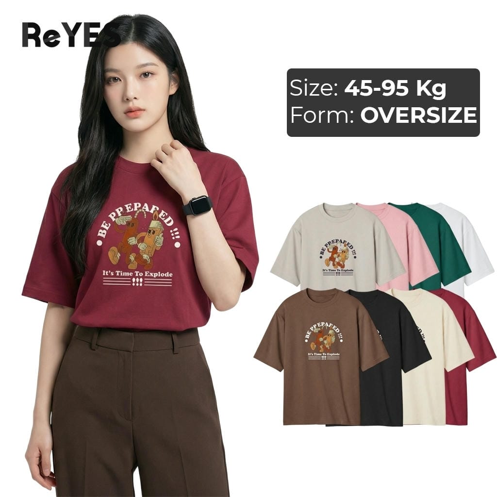 Áo thun unisex oversize ReYES ROT016 in hình BE PREPARED cotton 100% form rộng tay lỡ, mặc đi học đi chơi