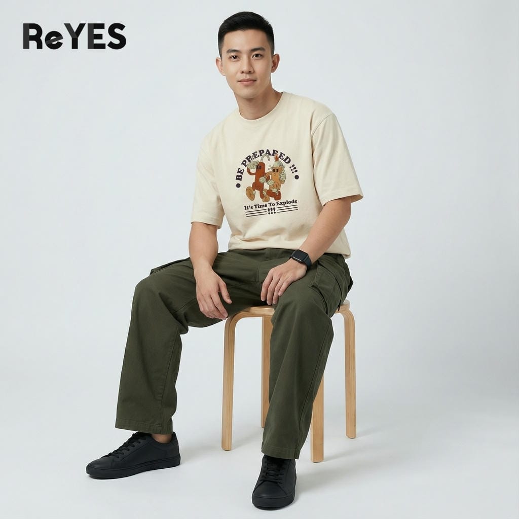 Alternative view of Áo thun unisex oversize ReYES ROT016 in hình BE PREPARED cotton 100% form rộng tay lỡ, mặc đi học đi chơi
