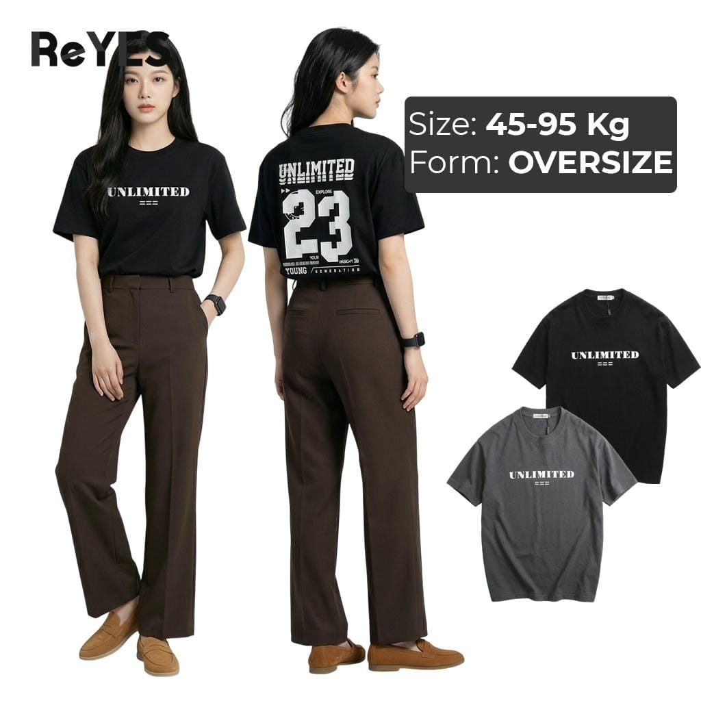 Áo thun unisex oversize unlimited cotton 100% in chữ trước sau, đi học đi chơi ReYES ROT011