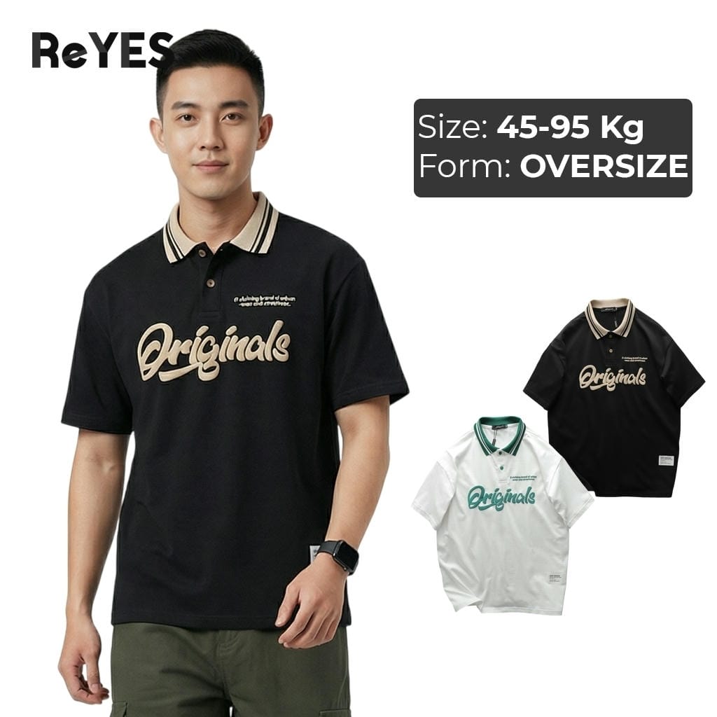 Áo thun unisex polo oversize ReYES ROP002 cotton 100% form rộng che khuyết điểm, trắng đen dễ phối đi học đi chơi