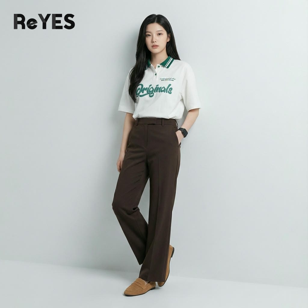 Alternative view of Áo thun unisex polo oversize ReYES ROP002 cotton 100% form rộng che khuyết điểm, trắng đen dễ phối đi học đi chơi