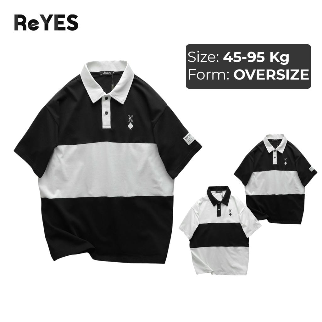 Áo thun unisex Polo Poker oversize cotton 100% phối trắng đen, áo phông nam nữ dễ phối đi học đi chơi ReYES ROP001