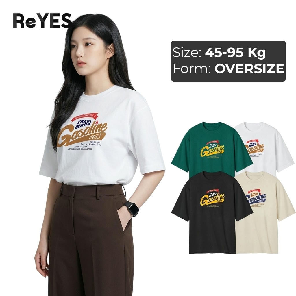 Áo thun unisex ReYES ROT005 oversize form rộng cotton 100% dệt gân nhỏ, 4 màu đi học đi chơi