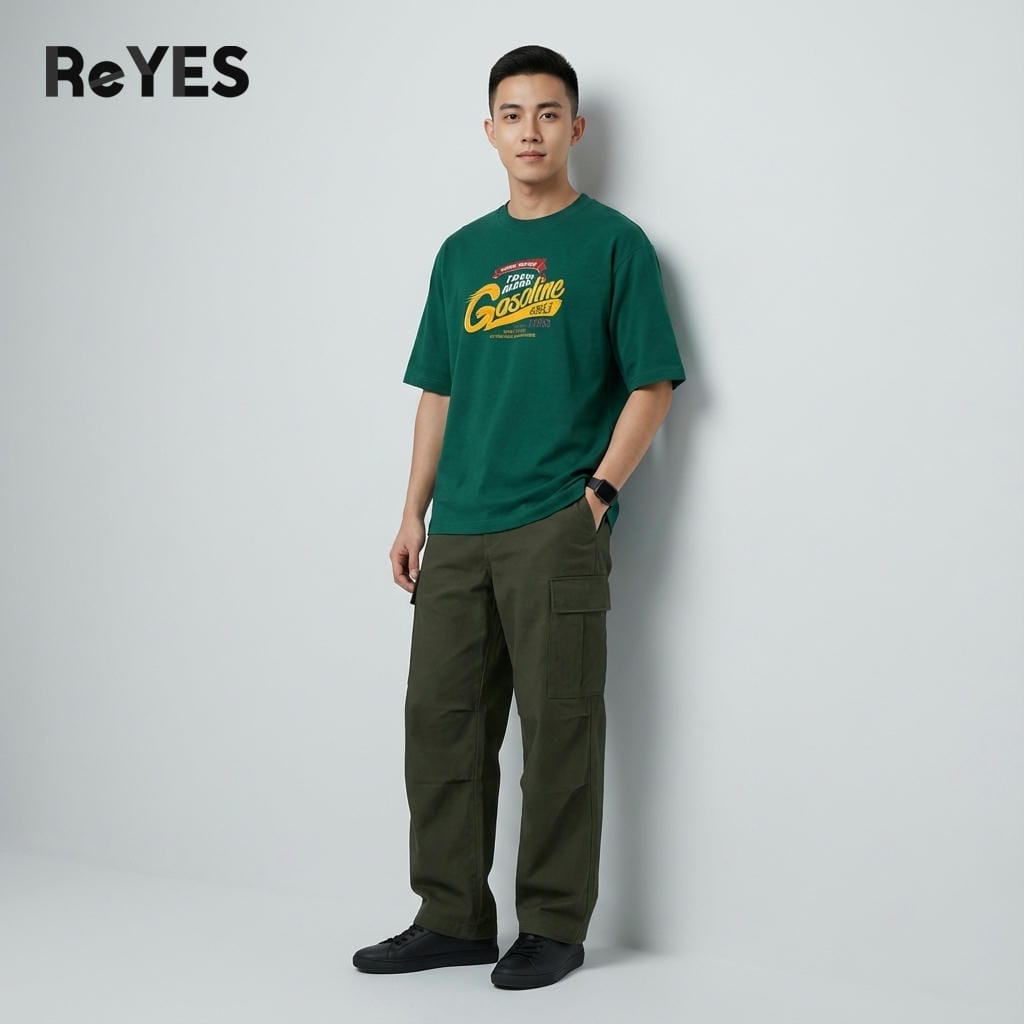 Alternative view of Áo thun unisex ReYES ROT005 oversize form rộng cotton 100% dệt gân nhỏ, 4 màu đi học đi chơi
