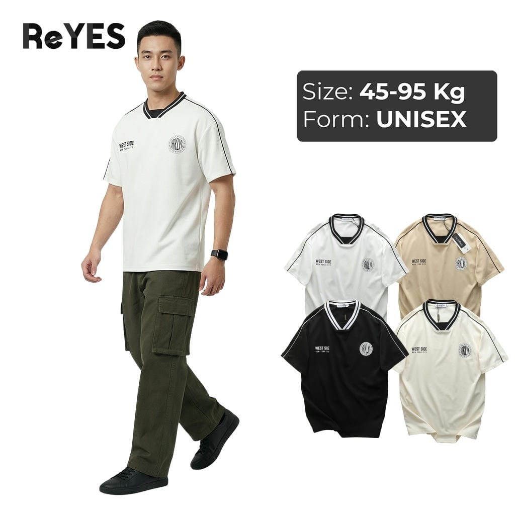 Áo thun unisex West Side cổ tim phối viền, form rộng oversize, cotton CPAU mát, áo thun nam nữ ReYES RUS001
