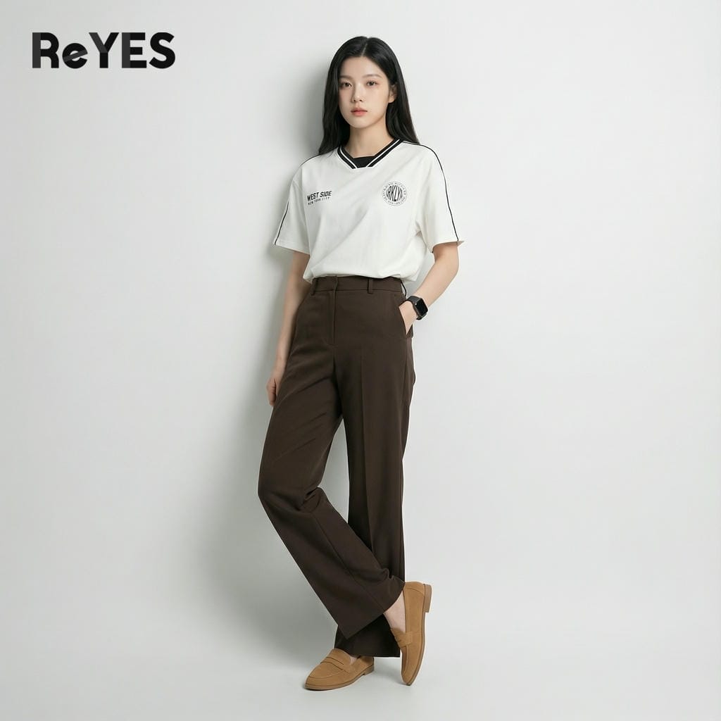 Alternative view of Áo thun unisex West Side cổ tim phối viền, form rộng oversize, cotton CPAU mát, áo thun nam nữ ReYES RUS001