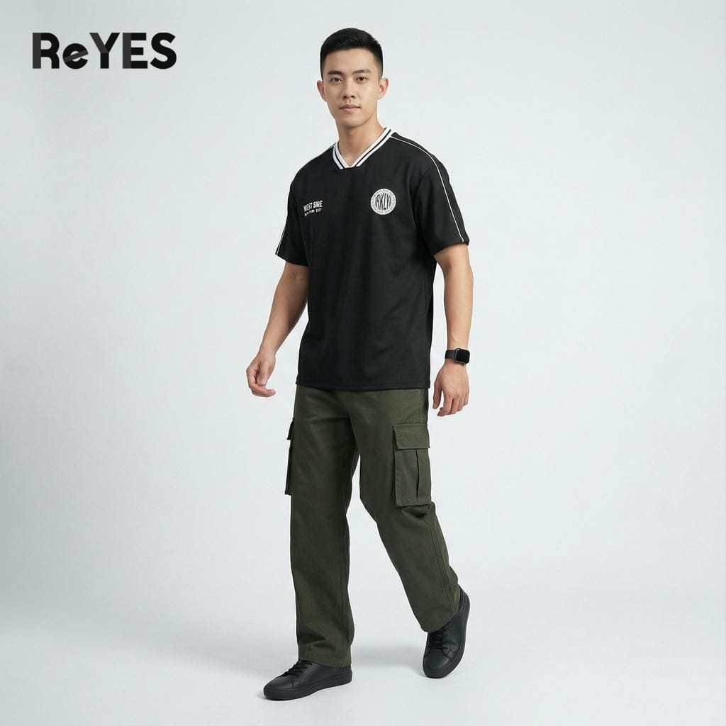 Áo thun unisex West Side cổ tim phối viền, form rộng oversize, cotton CPAU mát, áo thun nam nữ ReYES RUS001 - Ảnh 4