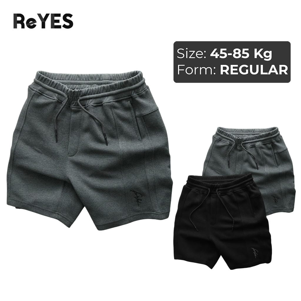 Quần đùi nam ReYES RPS012 vải thun Pique thể thao, Quần short nam lưng thun có túi khóa kéo mặc nhà tập gym co giãn