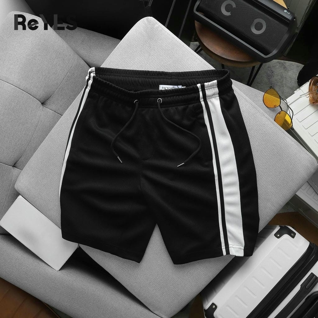 Quần short nam mặc nhà phối sọc Pack RL - Quần thun nam lưng chun dây rút co giãn vải tổ ong - Ảnh 6