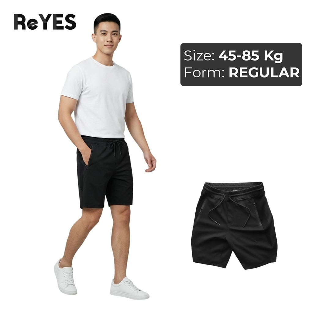 Quần short nam thun ngắn màu đen basic, phối gân sườn cá tính, vải mềm mịn thoáng mát đi chơi tập gym ReYES RPS016