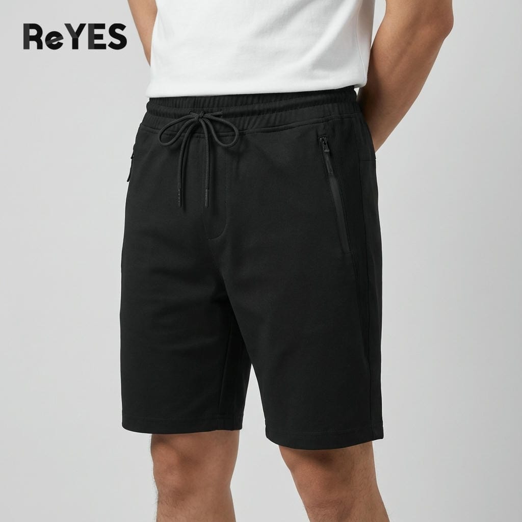 Quần short nam thun ngắn màu đen basic, phối gân sườn cá tính, vải mềm mịn thoáng mát đi chơi tập gym ReYES RPS016 - Ảnh 3