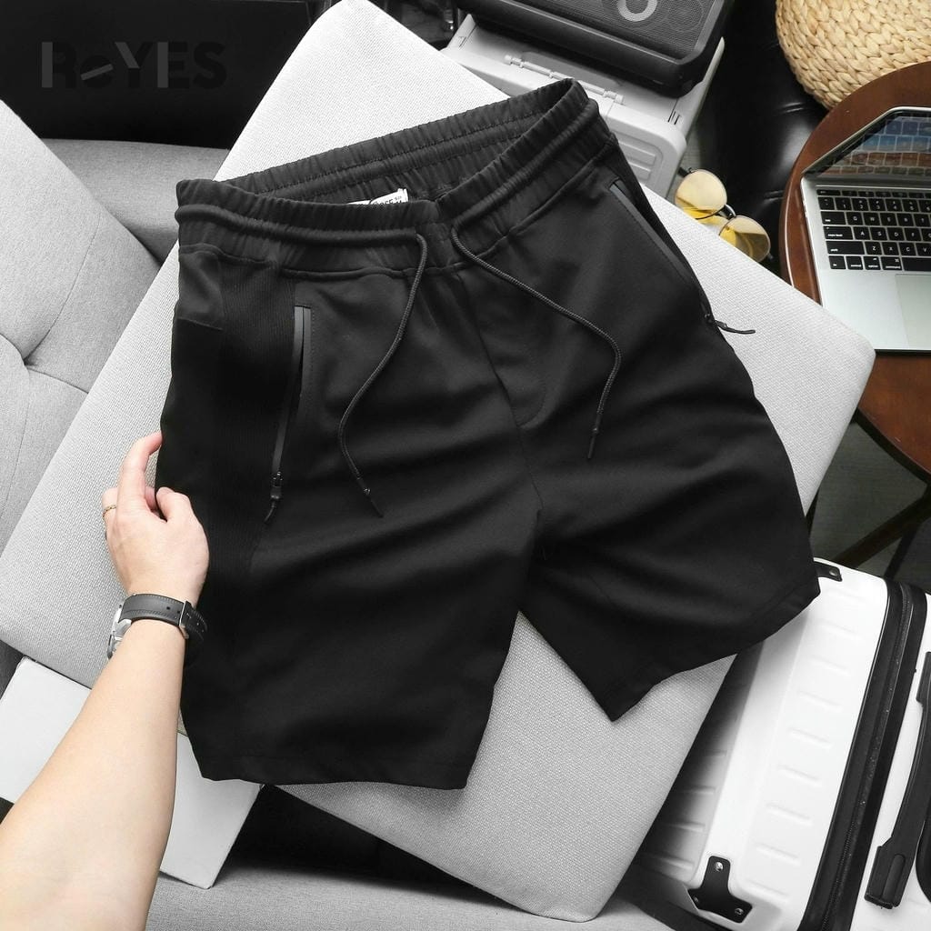 Quần short nam thun ngắn màu đen basic, phối gân sườn cá tính, vải mềm mịn thoáng mát đi chơi tập gym ReYES RPS016 - Ảnh 8