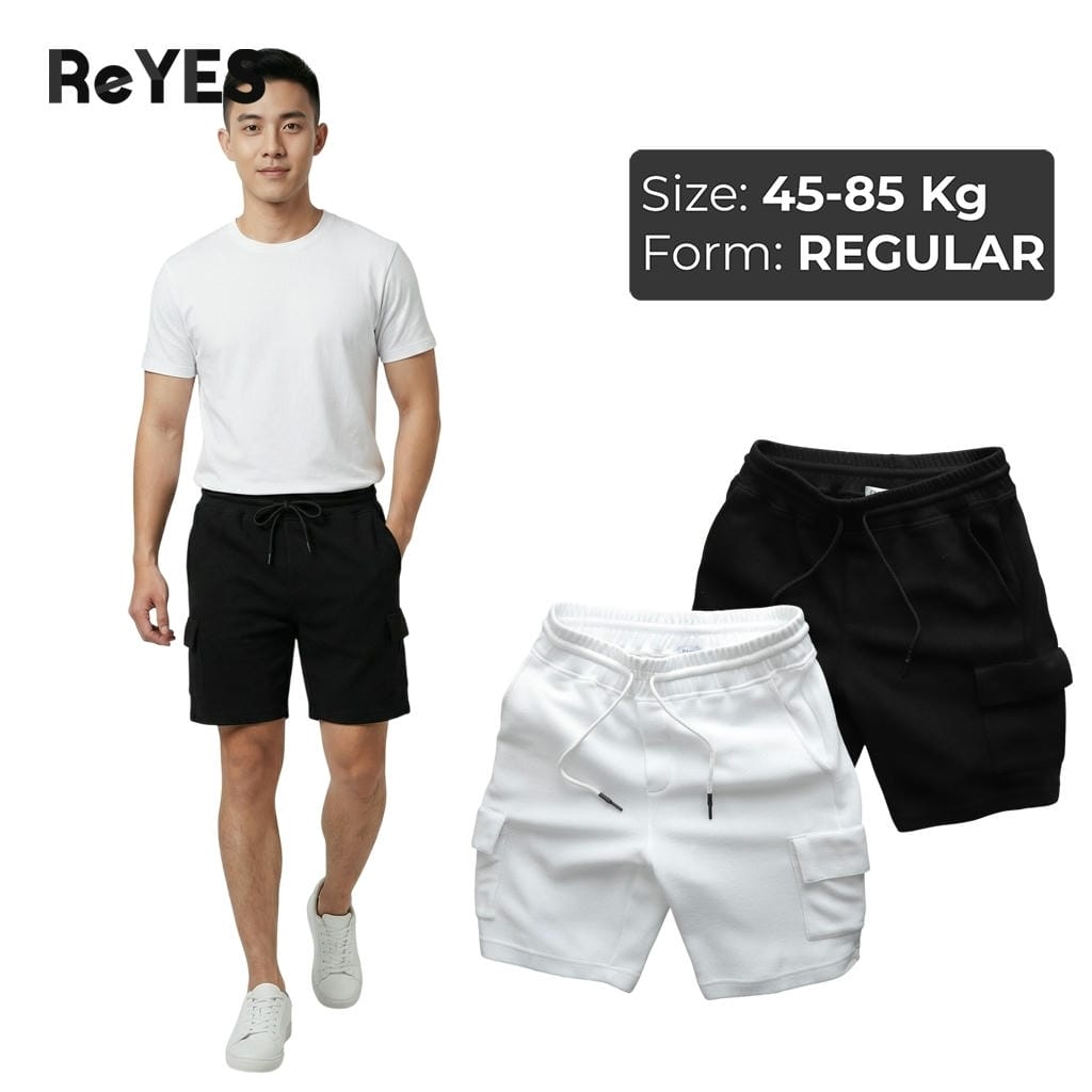 Quần short nam thun pique ReYES RPS014 túi hộp, lưng thun dây rút, mặc nhà đi chơi tập gym