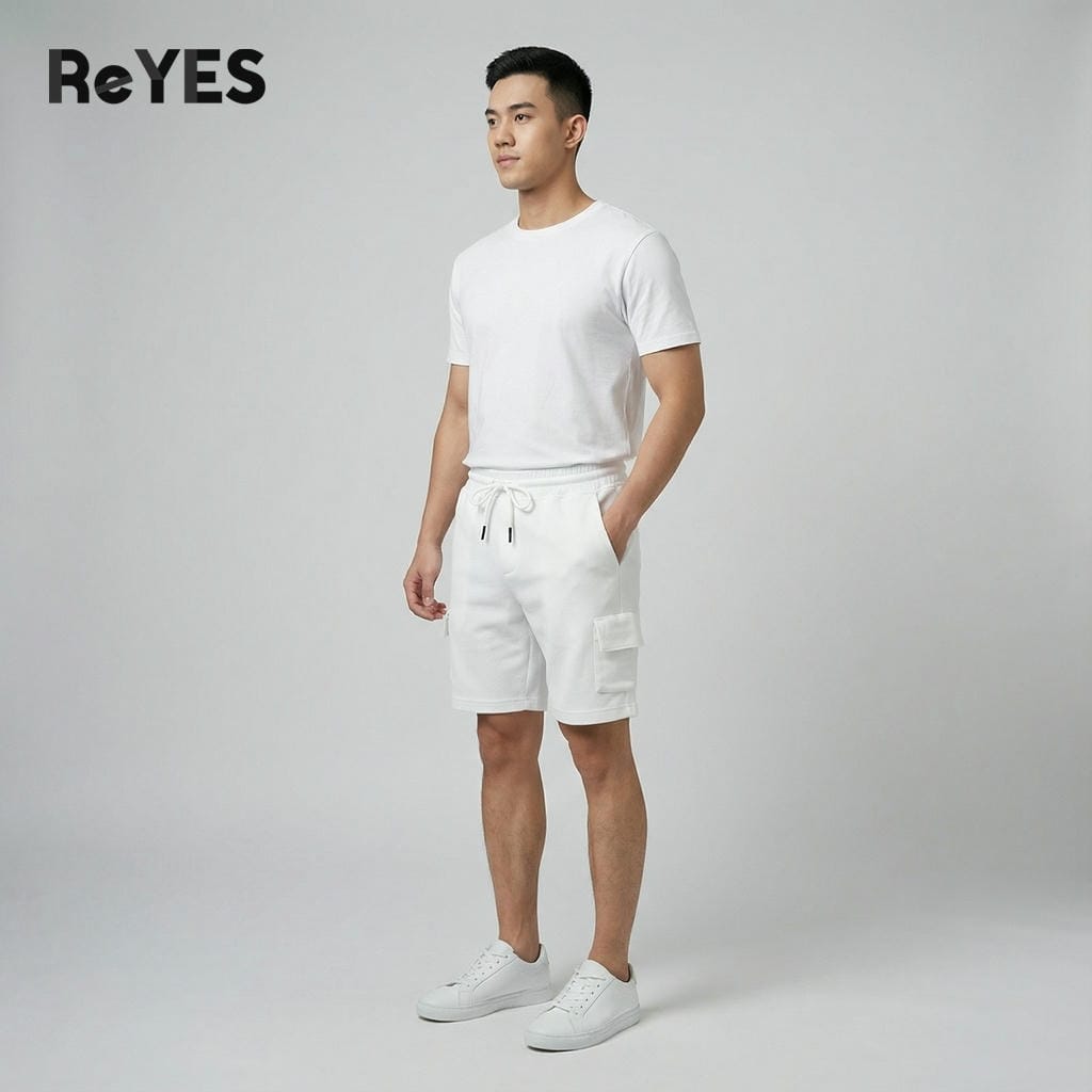 Alternative view of Quần short nam thun pique ReYES RPS014 túi hộp, lưng thun dây rút, mặc nhà đi chơi tập gym