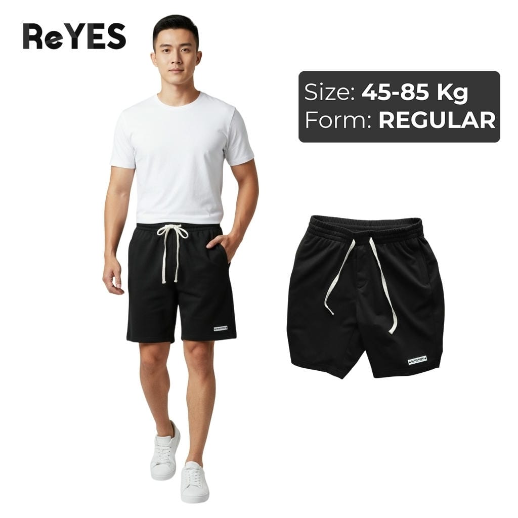 Quần short nam thun ReYES RPS004 đen, quần đùi nam mặc nhà thể thao, 3 túi sâu, form suông trên gối